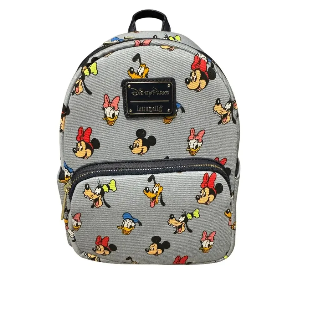 Disney Parks Loungefly Mickey Mouse Fabulous 5 Faces Denim Mini Backpack - NWT